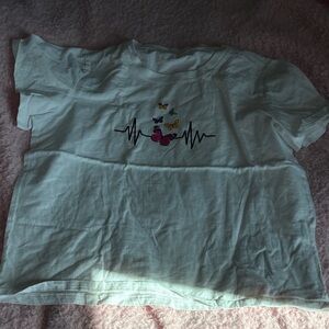 SHEIN White Tee with Heartbeat and Butterfly Design